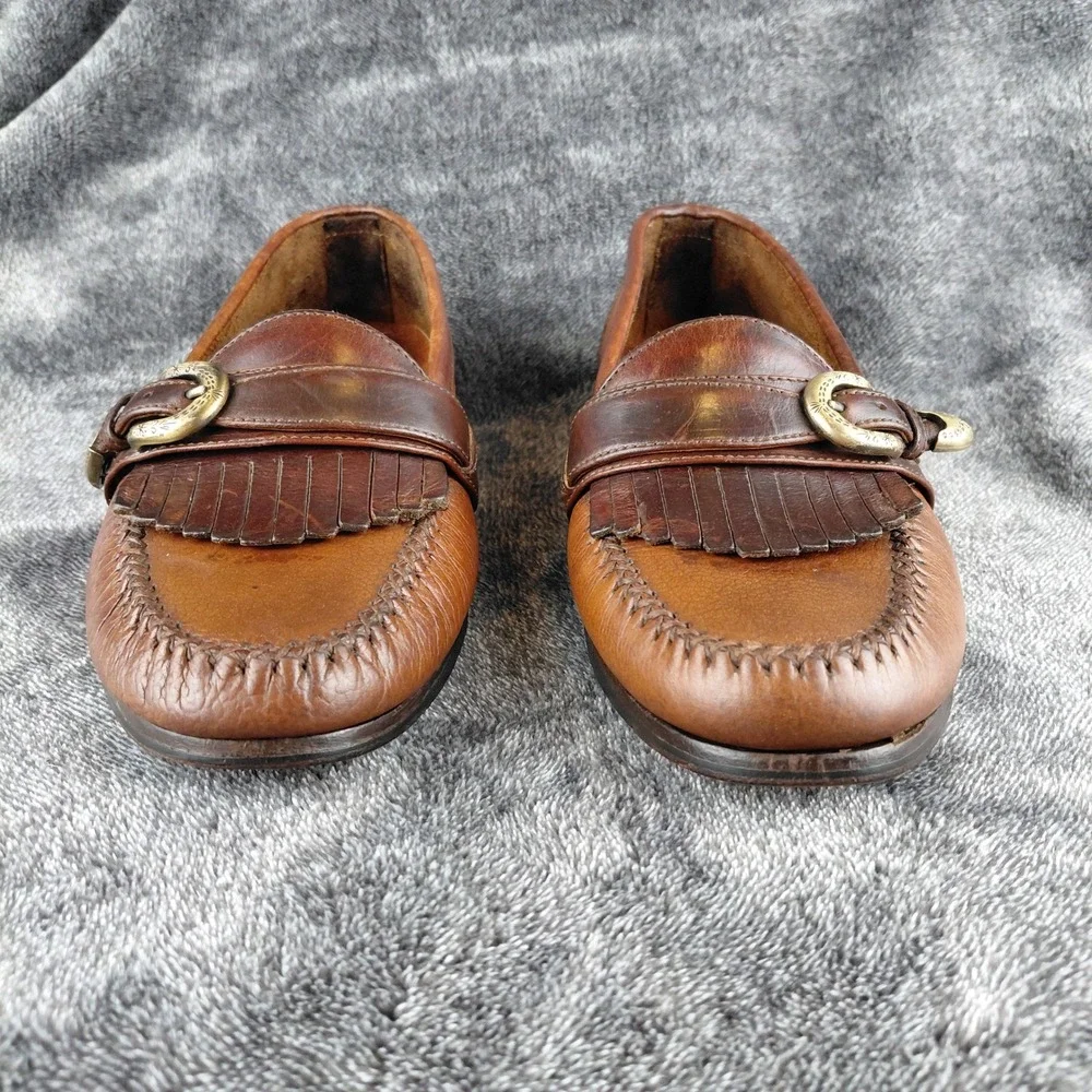 Cole‎ Haan Country Mens Brown Leather Kiltie Loafers Buckle Fringe Size 8.5 M